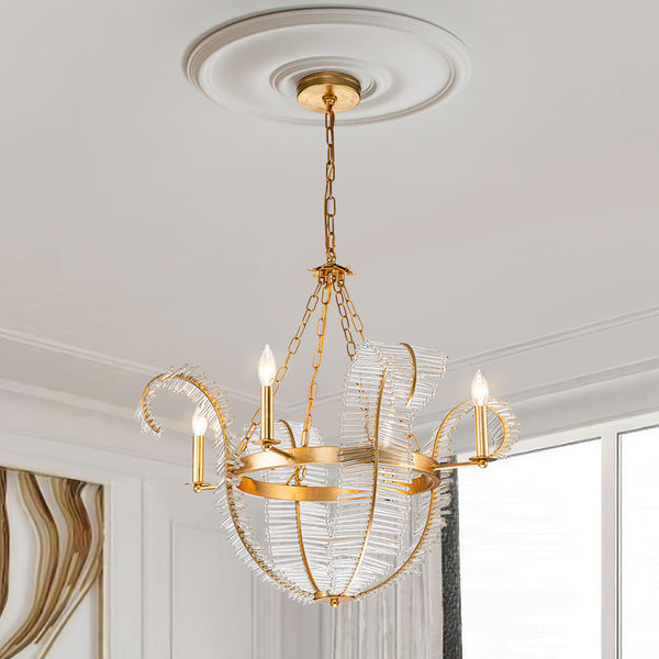 4-Light Mid-century Decorative Candle Crystal Feather Chandelier