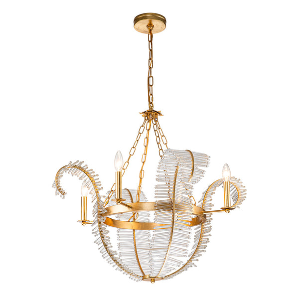 4-Light Mid-century Decorative Candle Crystal Feather Chandelier