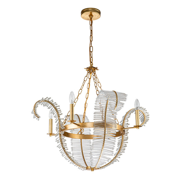 4-Light Mid-century Decorative Candle Crystal Feather Chandelier