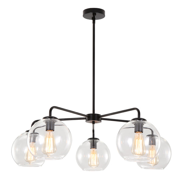 Contemporary 5-Light Hand Blown Glass Globe Chandelier