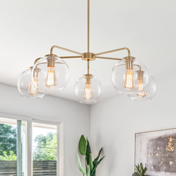 Contemporary 5-Light Hand Blown Glass Globe Chandelier