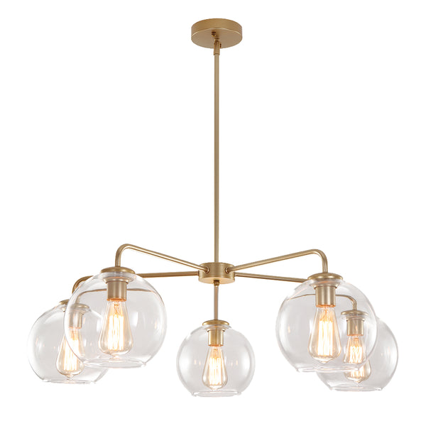 Contemporary 5-Light Hand Blown Glass Globe Chandelier