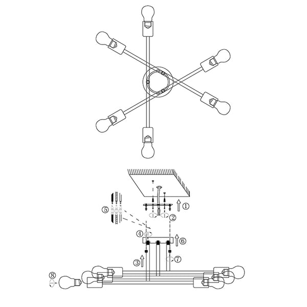 6-Light Sputnik Sphere Semi Ceiling Light