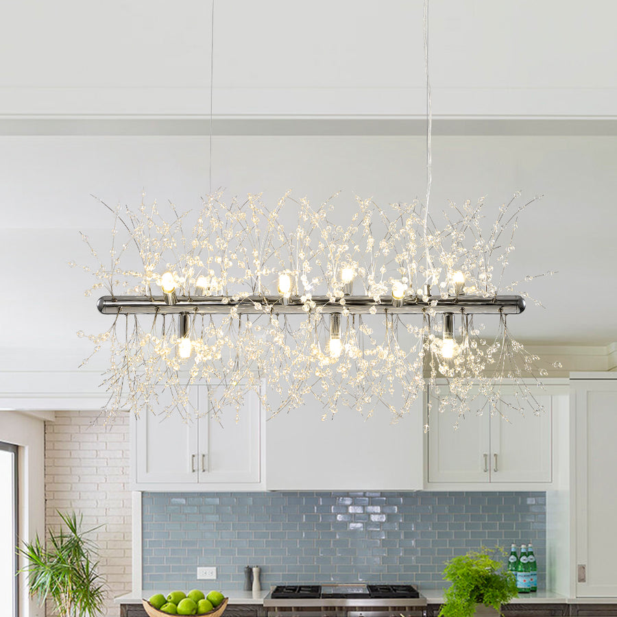 Modern 9-Light Crystal-Like Linear Chandelier