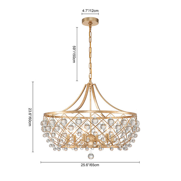 Contemporary 6-Light Curved Chandelier with Crystal Spheres