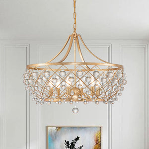 Contemporary 6-Light Curved Chandelier with Crystal Spheres