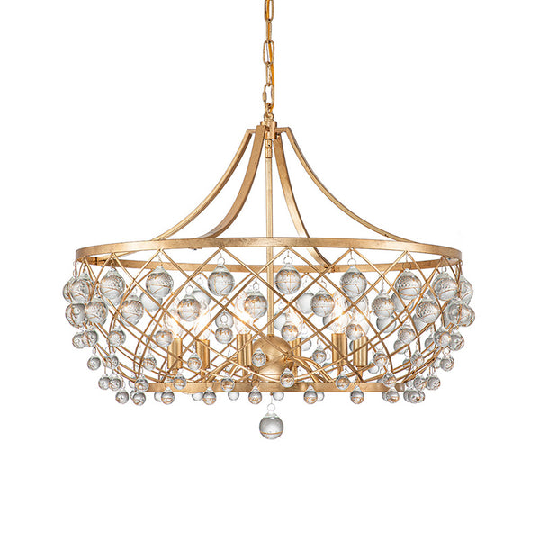 Contemporary 6-Light Curved Chandelier with Crystal Spheres