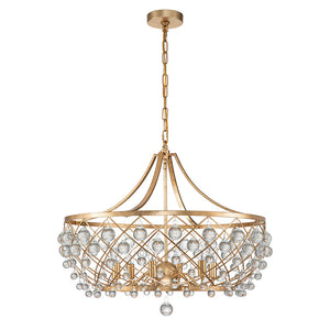 Contemporary 6-Light Curved Chandelier with Crystal Spheres