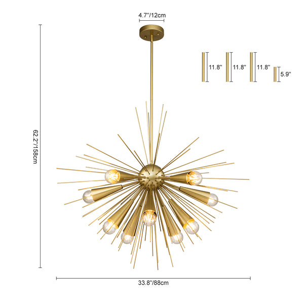 Modern 10-Light Metal Sunburst Chandelier