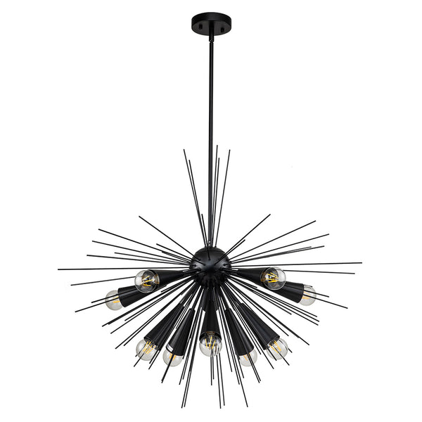 Modern 10-Light Metal Sunburst Chandelier