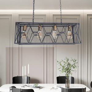 Modern 4 Light Metal Rectangle Chandelier