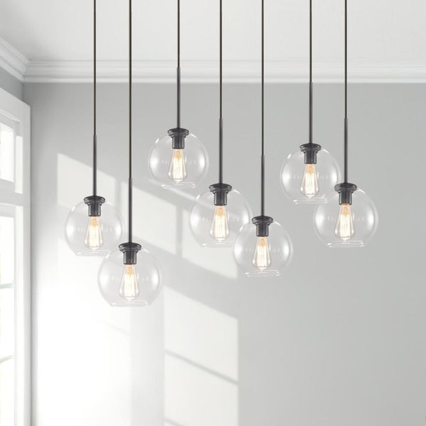 Modern 7-Light Sculptural Glass Globe Pendant Chandelier