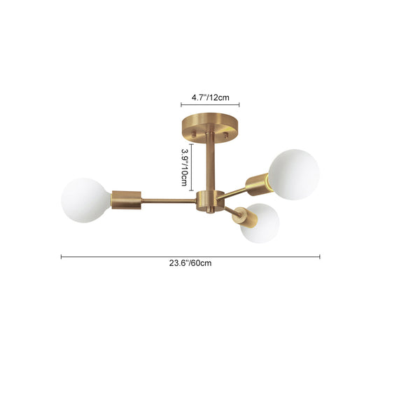 Modern Brass Semi Flush Mount Chandelier