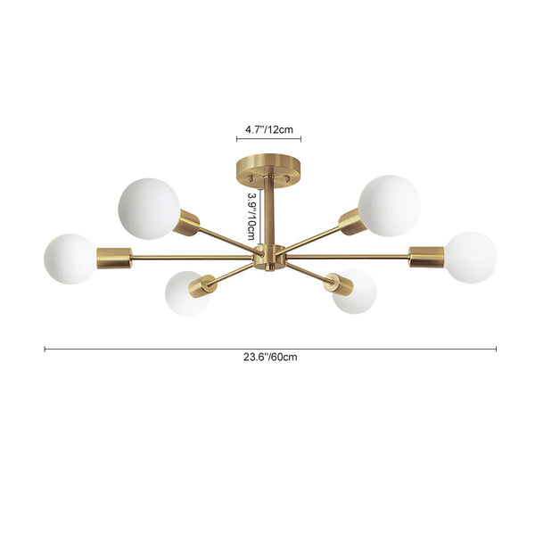 Modern Brass Semi Flush Mount Chandelier