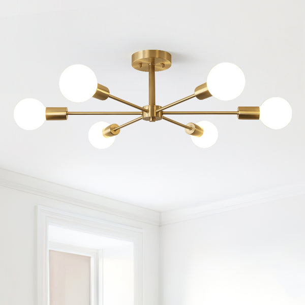 Modern Brass Semi Flush Mount Chandelier