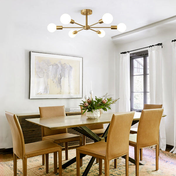 Modern Brass Semi Flush Mount Chandelier