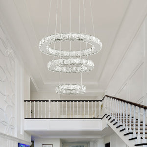 Three Tier Circle LED Chandelier With Crystal Accents