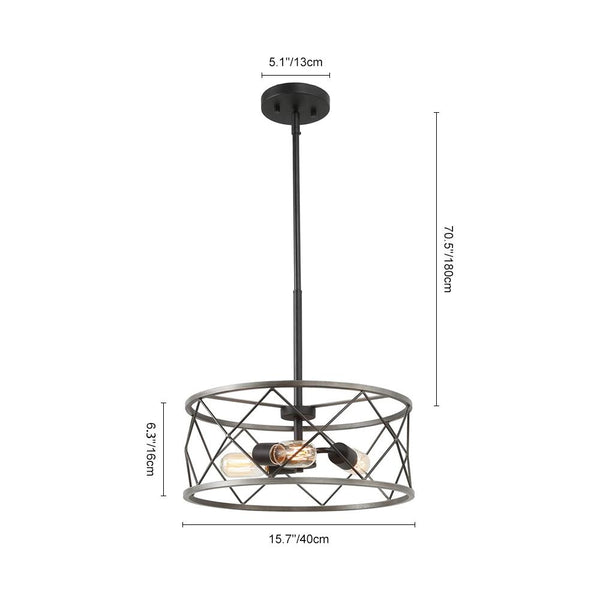 Chandelieria-3-Light Drum Chandelier Cage Pendant Light-Chandelier-Default Title-