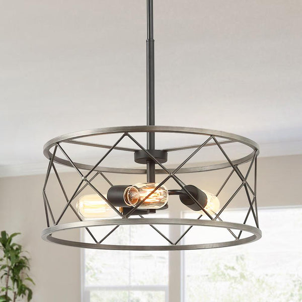 Chandelieria-3-Light Drum Chandelier Cage Pendant Light-Chandelier-Default Title-