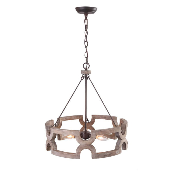 Chandelieria-3-Light Rustic Wood Drum Pendant Chandelier-Chandelier-3 Bulbs-