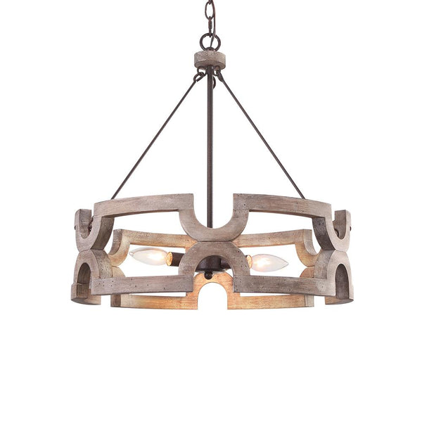 Chandelieria-3-Light Rustic Wood Drum Pendant Chandelier-Chandelier-3 Bulbs-