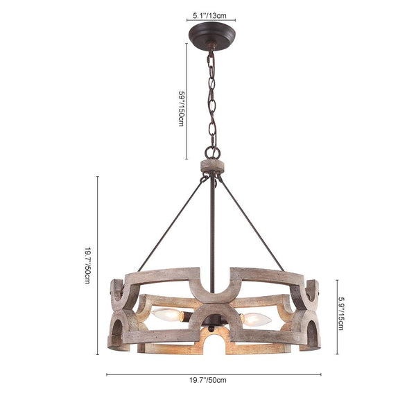 Chandelieria-3-Light Rustic Wood Drum Pendant Chandelier-Chandelier-6 Bulbs-