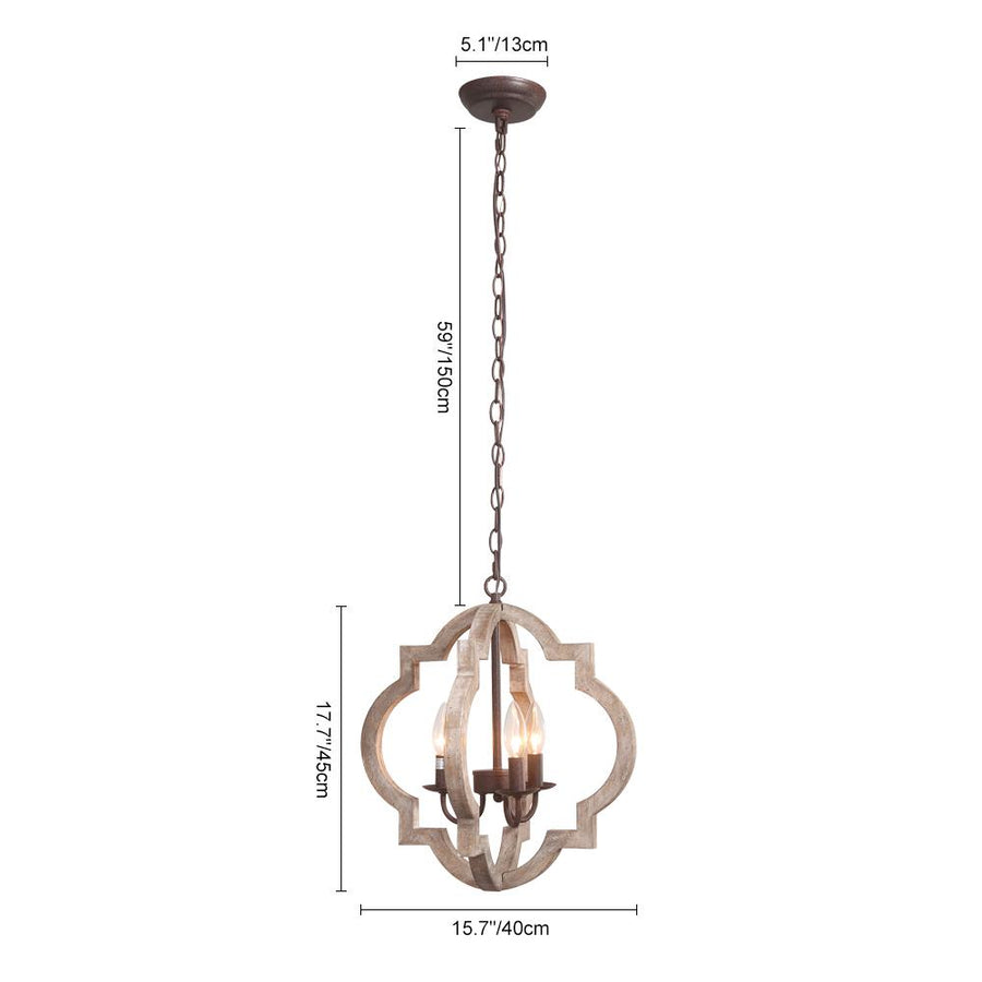 Chandelieria-3-Light Wood Chandelier Lantern Pendant Light-Pendant-3 Bulbs-