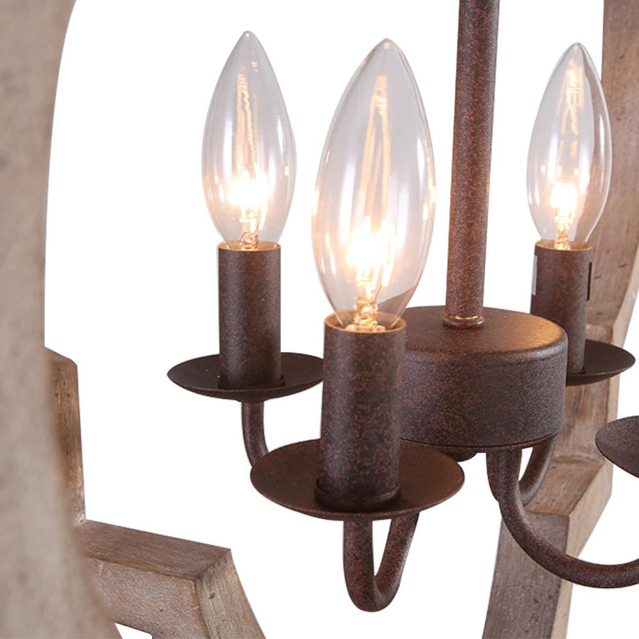 Chandelieria-3-Light Wood Chandelier Lantern Pendant Light-Pendant-4 Bulbs-