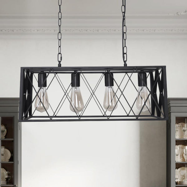 Chandelieria-4-Light Black Rectangle Kitchen Island Chandelier-Chandelier-Default Title-