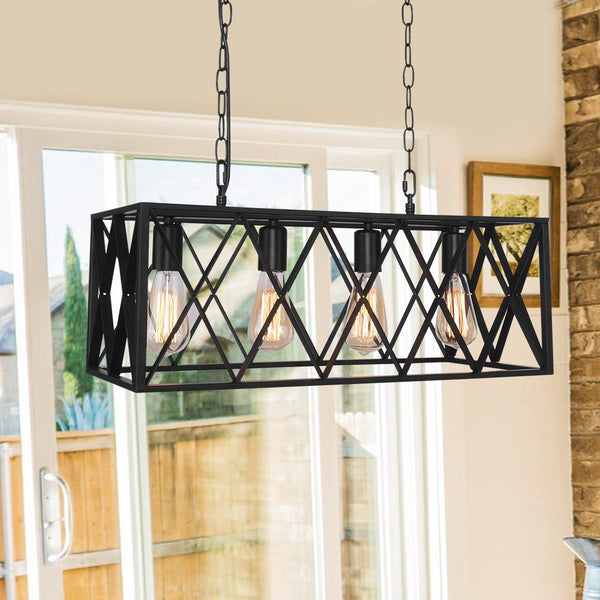 Chandelieria-4-Light Black Rectangle Kitchen Island Chandelier-Chandelier-Default Title-