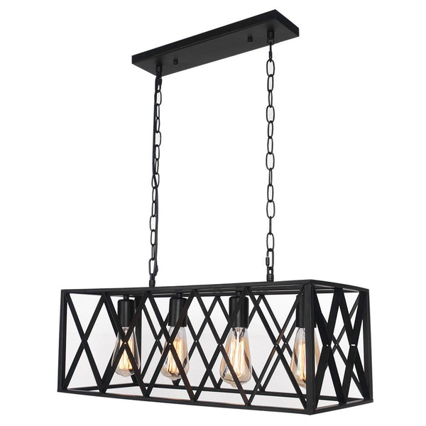 Chandelieria-4-Light Black Rectangle Kitchen Island Chandelier-Chandelier-Default Title-