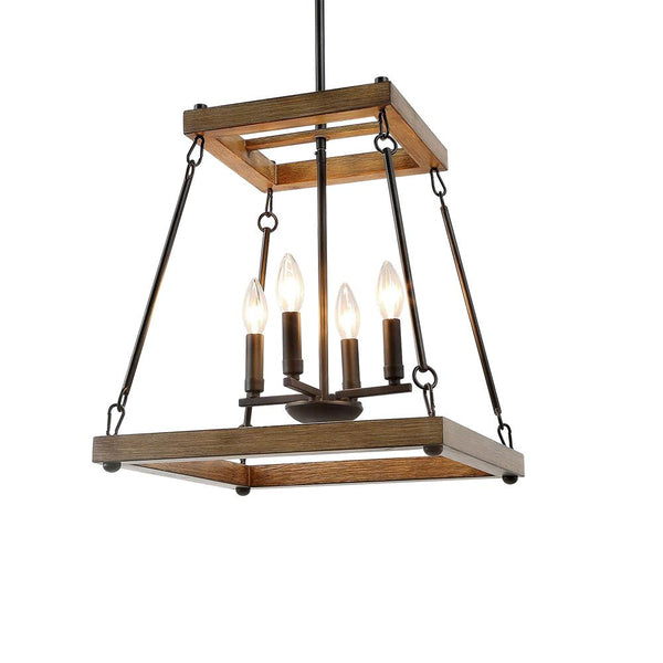 Chandelieria-4-Light Wood Geometric Lantern Pendant Light-Pendant-Default Title-