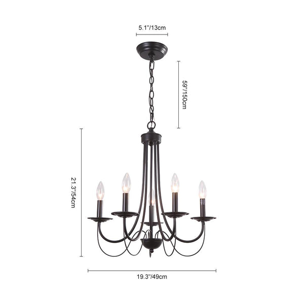 Chandelieria-5-Light Black Metal Candle Style Chandelier-Chandelier-Default Title-