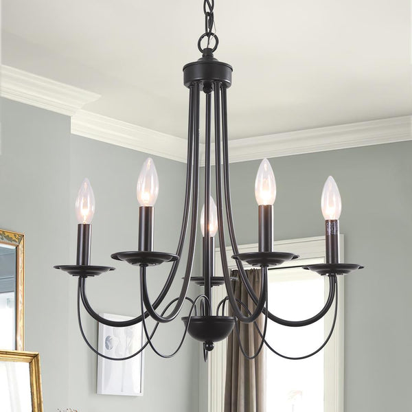 Chandelieria-5-Light Black Metal Candle Style Chandelier-Chandelier-Default Title-