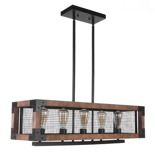 Chandelieria-5-Light Black Rectangle Wood Farmhouse Chandelier-Chandelier-Default Title-