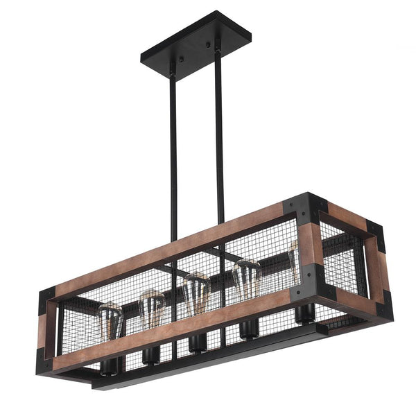 Chandelieria-5-Light Black Rectangle Wood Farmhouse Chandelier-Chandelier-Default Title-