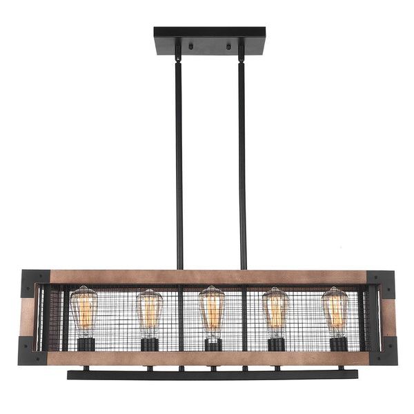 Chandelieria-5-Light Black Rectangle Wood Farmhouse Chandelier-Chandelier-Default Title-