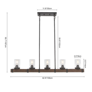 Chandelieria-5-Light Glass Wood Linear Chandelier-Chandelier-Default Title-