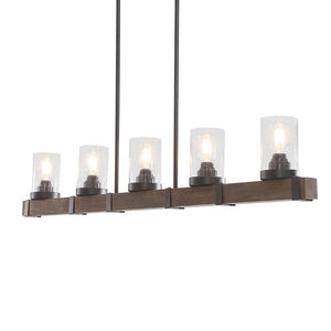 Chandelieria-5-Light Glass Wood Linear Chandelier-Chandelier-Default Title-