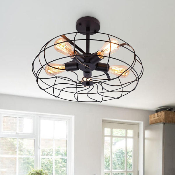 Chandelieria-Farmhouse Vintage Semi Flush Mount Ceiling Light-Ceiling Light-Black-