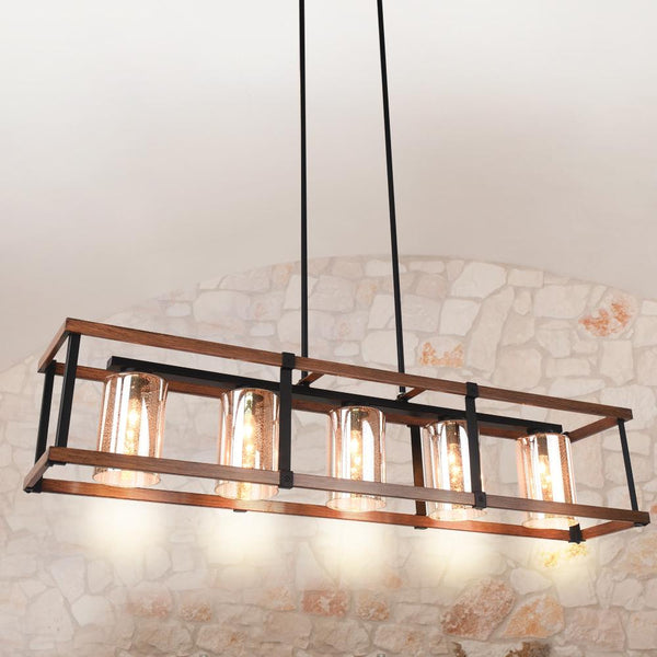 Chandelieria-Farmhouse Wood Matte Black 5 Light Chandelier-Chandelier-Default Title-