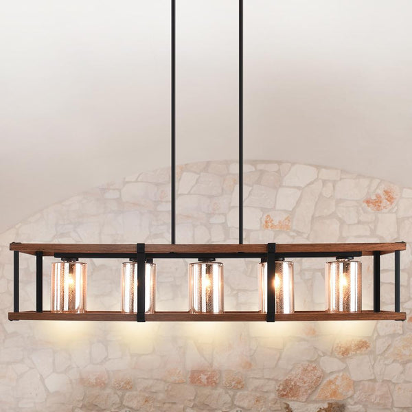 Chandelieria-Farmhouse Wood Matte Black 5 Light Chandelier-Chandelier-Default Title-