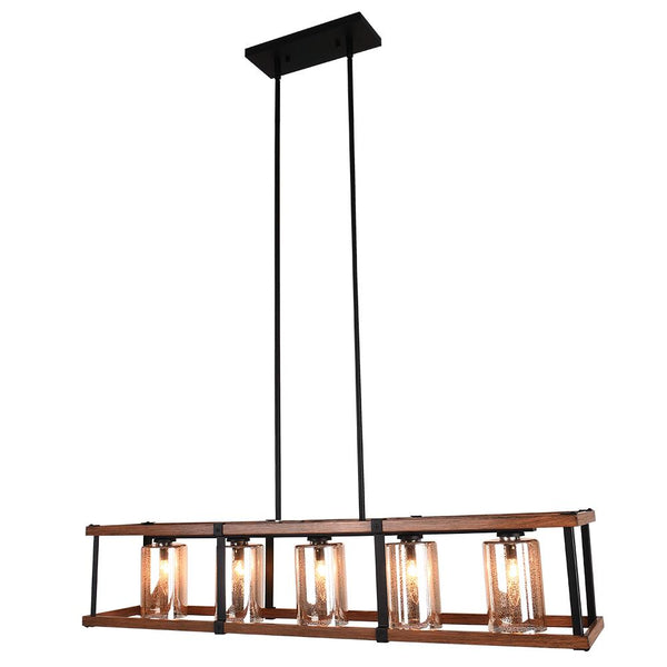 Chandelieria-Farmhouse Wood Matte Black 5 Light Chandelier-Chandelier-Default Title-