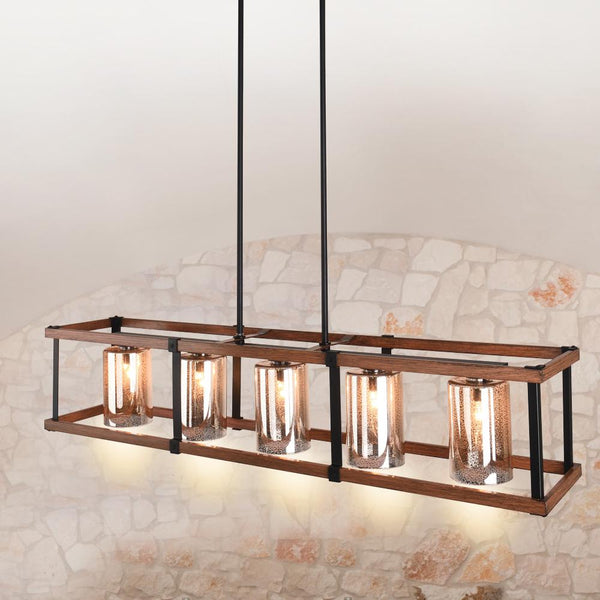 Chandelieria-Farmhouse Wood Matte Black 5 Light Chandelier-Chandelier-Default Title-