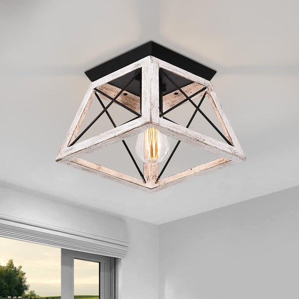 Chandelieria-Metal Modern Farmhouse Flush Mount Ceiling Light-Flush Mount-Gray-