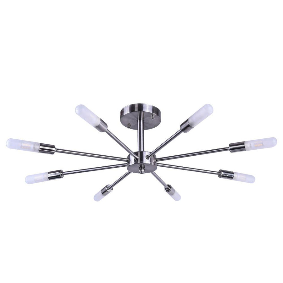 Chandelieria-Mid-Century Sputnik Semi Flush Chandelier-Semi Flush-Nickel-8 Bulbs