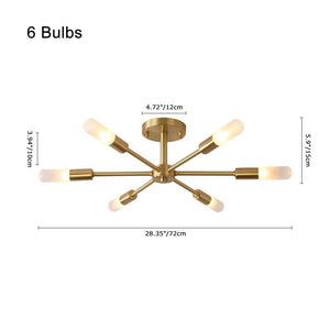 Chandelieria-Mid-Century Sputnik Semi Flush Chandelier-Semi Flush-Brass-6 Bulbs