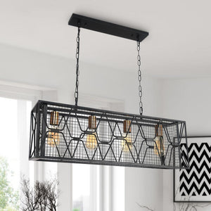 Chandelieria-Modern 4 Light Metal Rectangle Chandelier-Chandelier-4 bulbs-