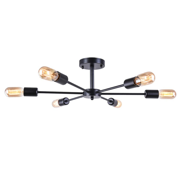 Chandelieria-Modern 6-Light Sputnik Semi Flush Ceiling Light-Semi Flush-Black-