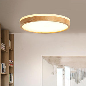 Chandelieria-Scandinavian Wooden Round LED Flush Mount-Flush Mount-Small-
